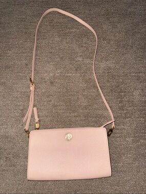 Tory Burch Pale Pink Pebbled Leather Crossbody with Gold Logo